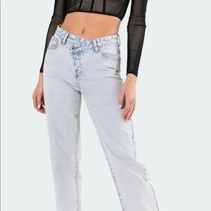 Edited Crossed Over Mom Jeans- Light Blue